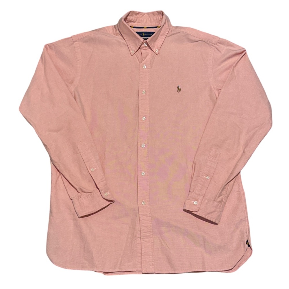 Ralph Lauren 90's Vintage Classic Preppy Long Sleeve Button Down Shirt Peach L